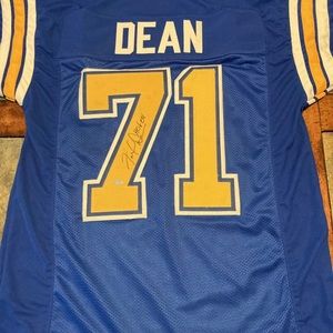SAN DIEGO CHARGERS SIGNED FRED DEAN VINTAGE JERSEY INSCRIBED HOF 08 SCHWARTZ COA